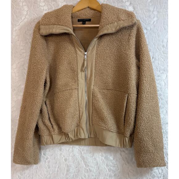 Banana Republic Teddy Bear Sherpa Jacket Plush Velour Lining Camel Tan Medium - Picture 1 of 11